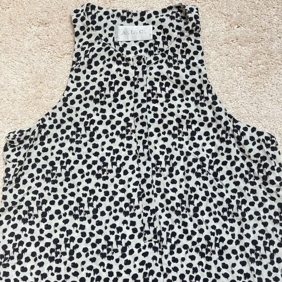 NWOT A.L.C. Animal Print White Black One Button Front Sleeveless Silk Top Sz XS - Picture 3 of 12